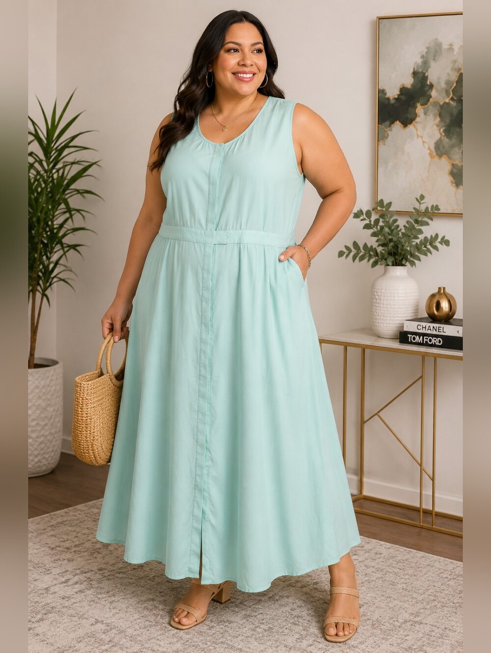 Queen Collection 3X Mint Green Sleeveless Maxi Dress